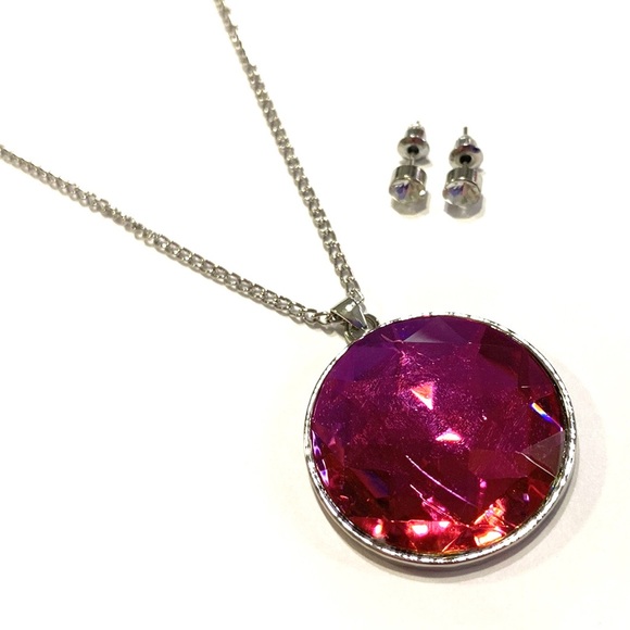 Mood Necklace Earrings Set Silver Tone Round - Picture 2 of 6